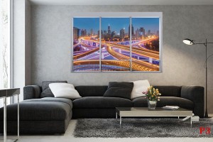 Фототапети 3d изглед прозорец атрактивен изглед светещ Шанхай 