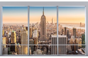 Фототапети 3d прозорец изглед на бруклинския мост Ню Йорк Манхатън