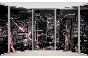 Фототапет прозорец овал гледка черен град