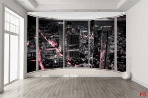 Фототапет прозорец овал гледка черен град