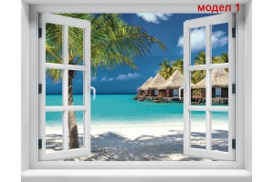 Фототапет гледка море и палми от прозорец в 2 варианта