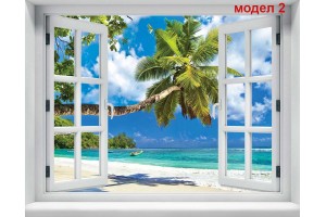Фототапет гледка море и палми от прозорец в 2 варианта