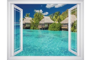 Фототапет прозорец изглед тропически вили море 2 - 3 цвята
