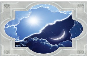 Фототапети рамка класик с гледка нощ и ден с небе