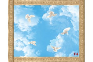 Фототапет орнамент за таван с небе и гълъби 