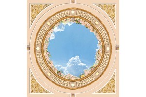Фототапет овален орнамент за таван с небе с рози