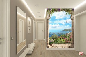 Фототапети 3d морска тераса с люляк и чайки