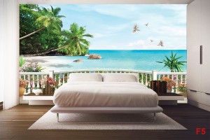 Фототапети 3d морски изглед палми през парапет