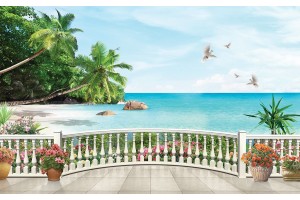 Фототапети 3d морски изглед палми през парапет