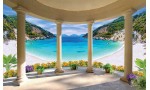 Фототапети тераса свод колони с пейзаж морски залив
