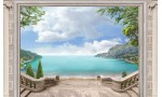  Фототапети лазурен морски пейзаж класически колони