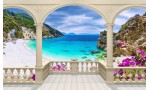 Фототапет морски залив пейзаж с тераса в 2 цвята