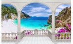 Фототапет морски залив пейзаж с тераса в 2 цвята