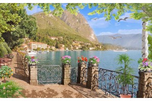  Фототапети 3д гледка средиземноморски крайбрежен красив град