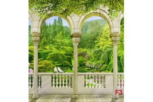 Фототапет 3D пейзаж тераса с гълъби в красив парк