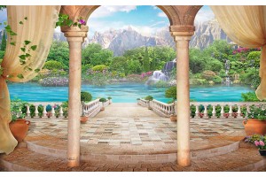 Фототапет 3D пейзаж тераса планински с водопади