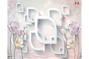 Фототапети 3D пастелни цветя в геометрична стена в цвята