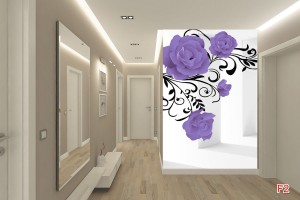 Фототапети 3d модел тунел лилави рози с и без пеперуди