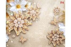 Фототапет диамантени цветя на бежова релефна основа