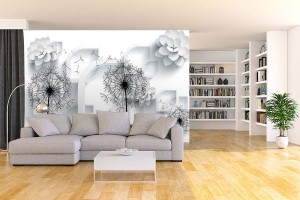 Фототапети 3D ефект флорална геометрия в бяло и черно