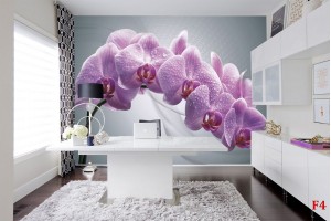 Фототапет лилава клонка орхидея на сив фон 2