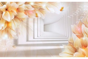 Фототапети триизмерен ефект тунел с оранжеви цветя