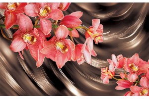 Фототапет орхидея клонка корал на кафяв ефектен фон
