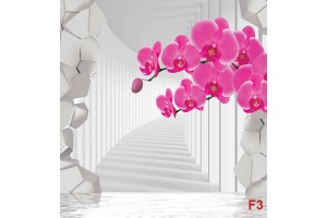 Фототапети 3д ефект на тунел разбита стена и клонка орхидея 2 цвята