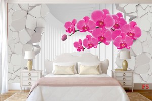 Фототапети 3д ефект на тунел разбита стена и клонка орхидея 2 цвята