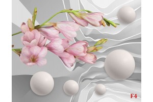 Фототапет абстракт рисувано цвете 3д ефект стена със сфери в 2 цвята