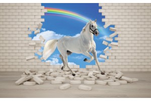 Фототапети 3D ефект тухлена стена и бял кон