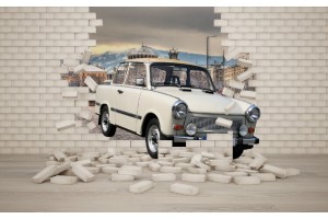 Фототапети 3д ефект  разбита тухлена стена с трабант
