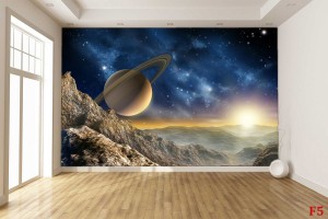 Фототапет космос с планета и слънце залез