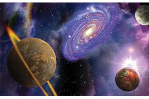 Фототапет космос 3Д абстракция с планети и сияние