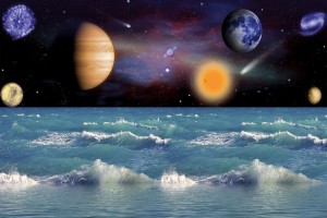 Фототапет изглед космос съчетан с морски вълни