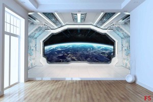 Фототапети 3Д космическа стая с гледка планета-космос