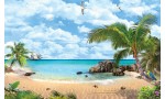 Фототапети тропическа гледка на море палми и папагал
