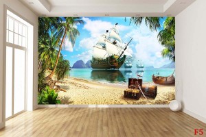Фототапети 3Д композиция с пиратски кораб и съкровище