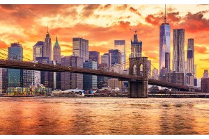 Фототапет  Ню Йорк небостъргачи и мост в топли нюанси