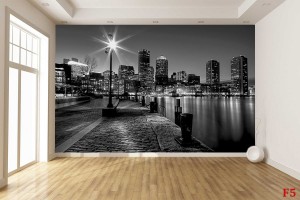 Фототапет крайбрежие изглед сгради в черно