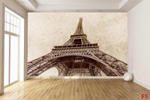 Фототапет айфеловата кула на фон бежова мазилка