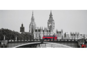 Фототапет лондонски изглед мост с червен автобус