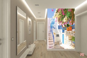 Фототапети Санторини улица с цветя