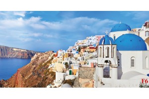 макси размер гледка с море от Санторини и бряг