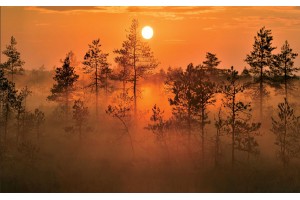 Фототапети оранжева гора при залез