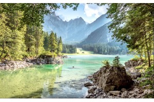 Фототапети красив планински изглед с река и гори