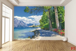 фототапети красива алея с цветя край езеро 
