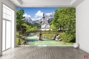 Фототапет красива гледка планина Алпи и църква