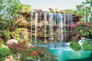 Фототапет прекрасен водопад водна стена градина