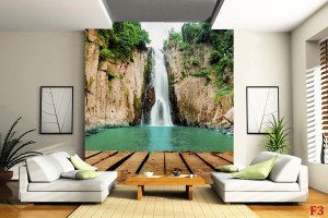 Фототапет красив голям водопад с платформа